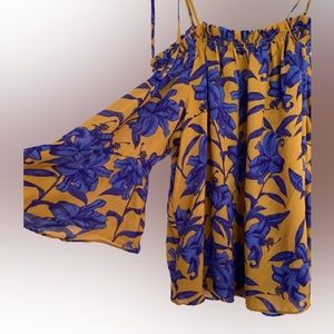 Blue and mustard off shoulder top from H&M